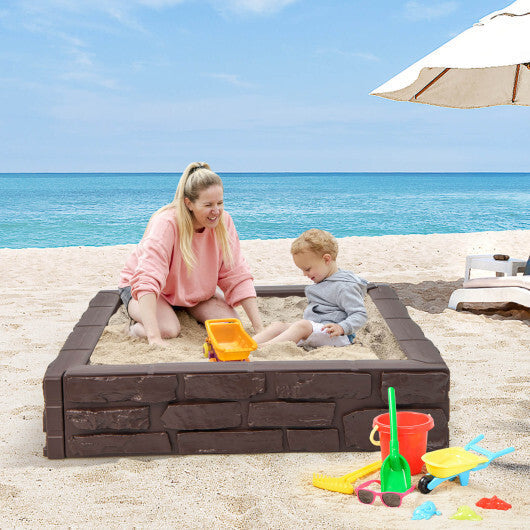 2-In-1 HDPE Kids Sandbox with Cover and Bottom Liner-Brown W2B