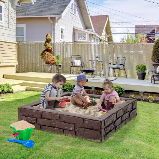 2-In-1 HDPE Kids Sandbox with Cover and Bottom Liner-Brown W2B