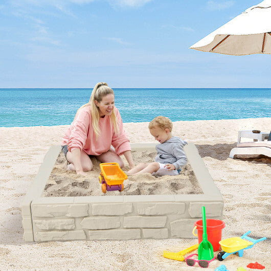 2-In-1 HDPE Kids Sandbox with Cover and Bottom Liner-Brown W2B