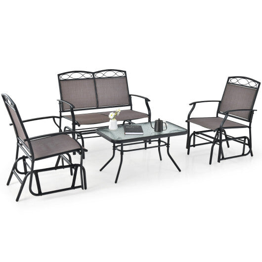 Set of 2 Outdoor Metal Glider Armchairs with Weather-resistant Fabric W2B