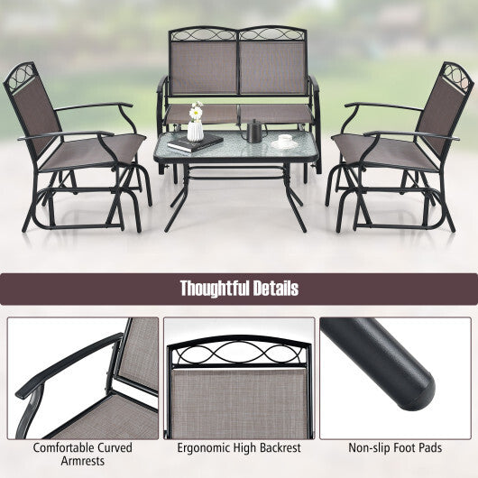 Set of 2 Outdoor Metal Glider Armchairs with Weather-resistant Fabric