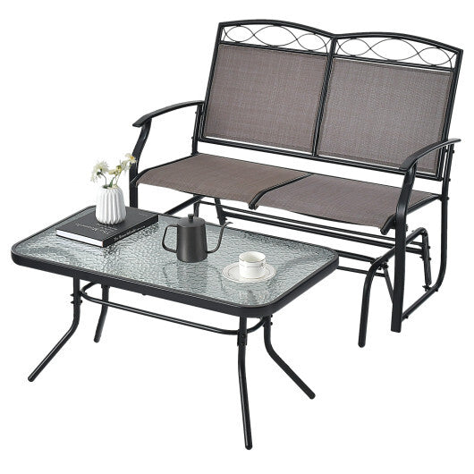 Outdoor Gliding Loveseat Chair with Tempered Glass Coffee Table-2 Pieces W2B