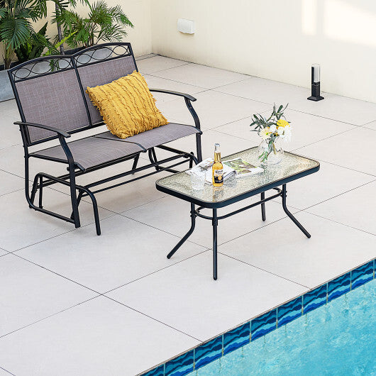 Outdoor Gliding Loveseat Chair with Tempered Glass Coffee Table-2 Pieces W2B