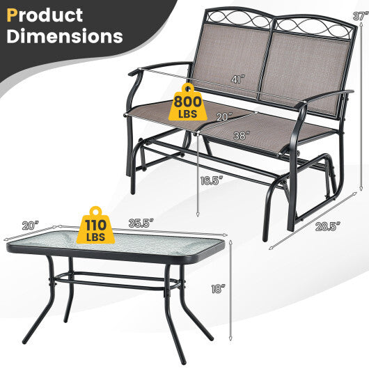 Outdoor Gliding Loveseat Chair with Tempered Glass Coffee Table-2 Pieces W2B