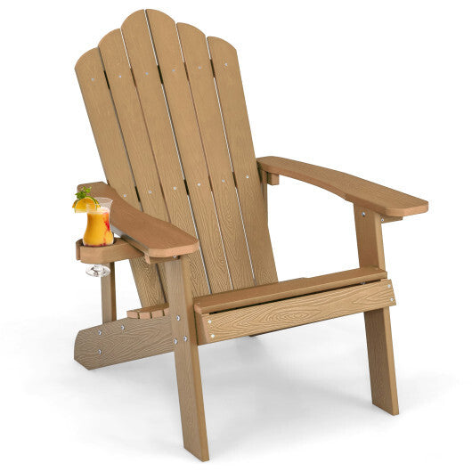 Weather Resistant HIPS Outdoor Adirondack Chair with Cup Holder-Black