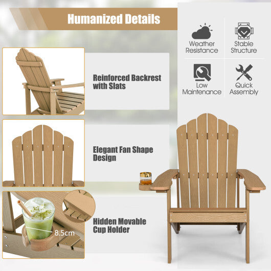 Weather Resistant HIPS Outdoor Adirondack Chair with Cup Holder-Black
