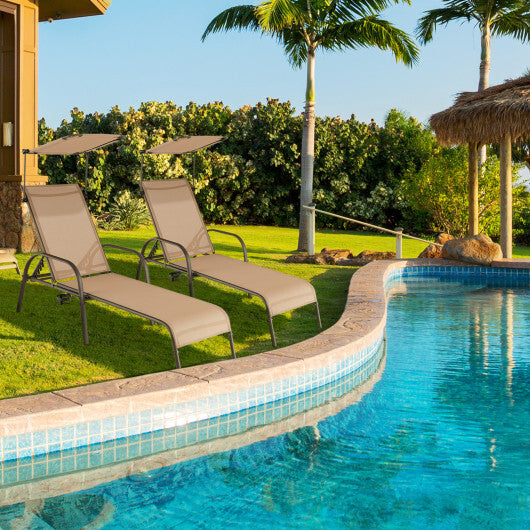 Patio Heavy-Duty 5-Level Adjustable Chaise Lounge Chair-Brown