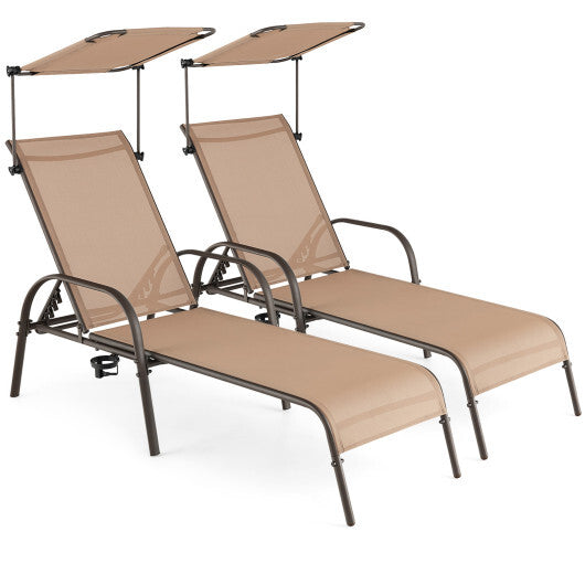 Patio Heavy-Duty 5-Level Adjustable Chaise Lounge Chair-Brown