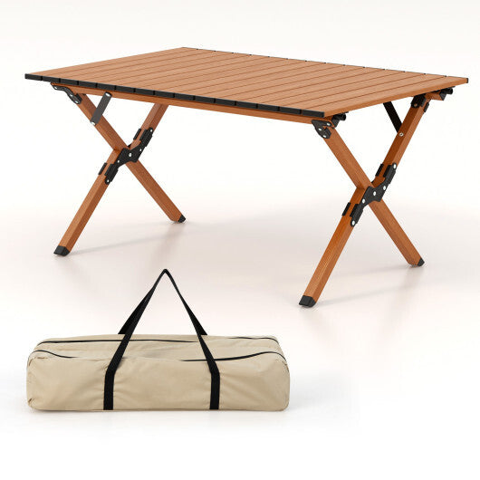 Folding Lightweight Aluminum Camping Table with Wood Grain-M