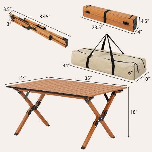 Folding Lightweight Aluminum Camping Table with Wood Grain-L