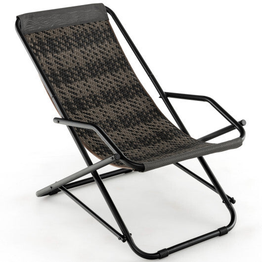 Outdoor Patio PE Wicker Rocking Chair with Armrests and Metal Frame-Gray