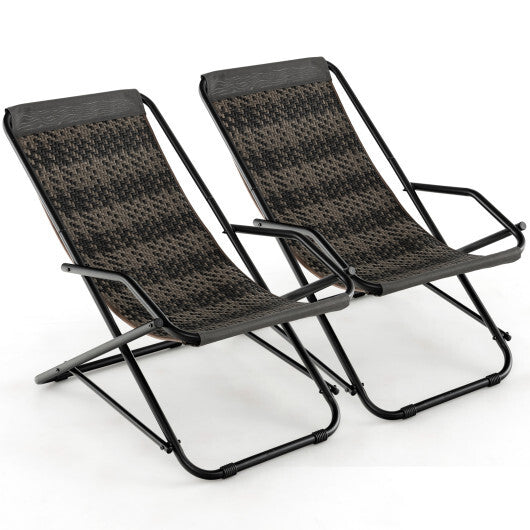 Outdoor Patio PE Wicker Rocking Chair with Armrests and Metal Frame-Gray