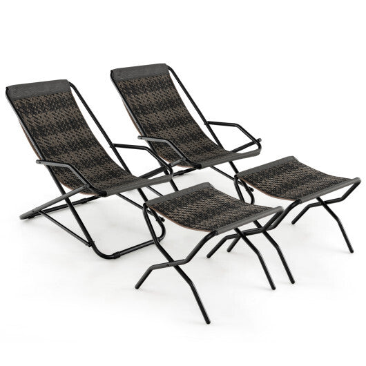 Patio PE Wicker Rocking Chair with Armrests and Metal Frame-Gray
