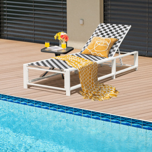 Outdoor Adjustable Patio Chaise Lounge Chair with Wheels and Sturdy Metal Frame W2B