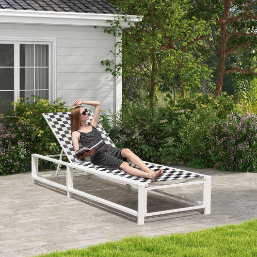 Outdoor Adjustable Patio Chaise Lounge Chair with Wheels and Sturdy Metal Frame W2B