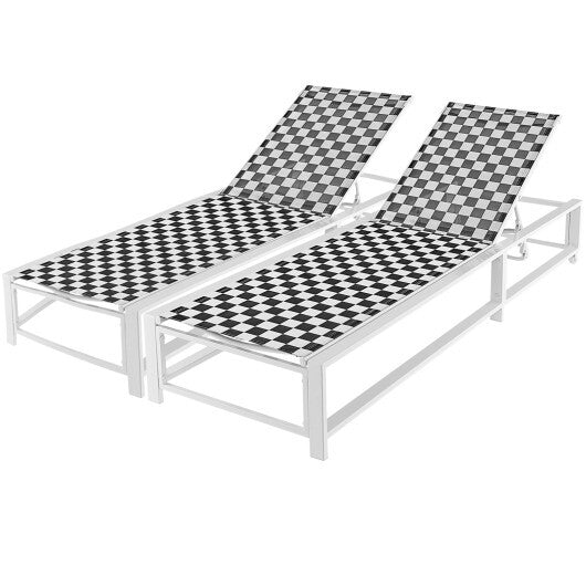 Outdoor Adjustable Patio Chaise Lounge Chair with Wheels and Sturdy Metal Frame W2B