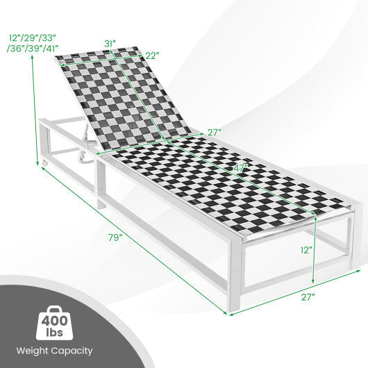 Outdoor Adjustable Patio Chaise Lounge Chair with Wheels and Sturdy Metal Frame W2B