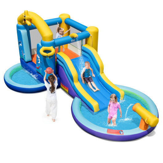 Inflatable Ocean-Themed Bounce House with 680W Blower and 2 Pools W2B