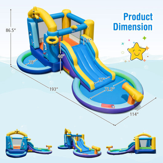 Inflatable Ocean-Themed Bounce House with 680W Blower and 2 Pools W2B