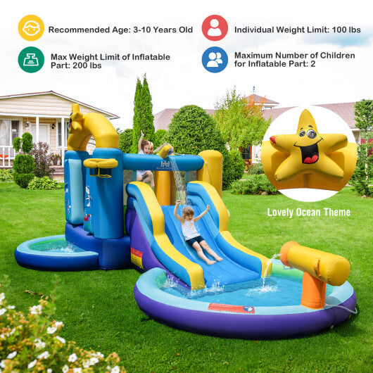 Inflatable Ocean-Themed Bounce House with 680W Blower and 2 Pools W2B