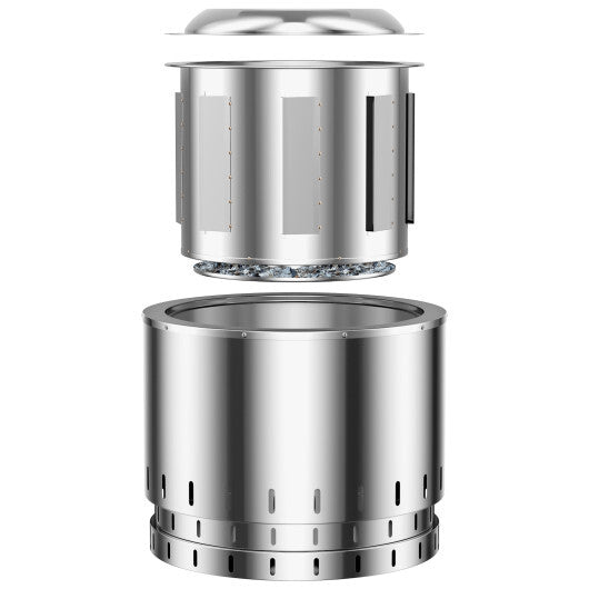 Smokeless Stainless Steel Fire Pit with Ash Pan for Yard Camping-Silver