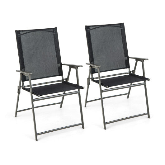 2 Pieces Patio Folding Chairs with Armrests for Deck Garden Yard-Black & Gray W2B