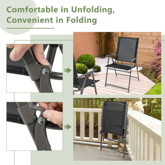 2 Pieces Patio Folding Chairs with Armrests for Deck Garden Yard-Black & Gray W2B