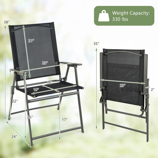 2 Pieces Patio Folding Chairs with Armrests for Deck Garden Yard-Black & Gray W2B