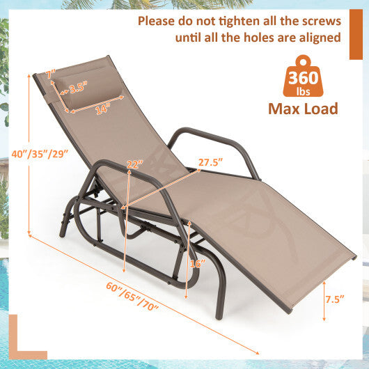 Outdoor Chaise Lounge Glider Chair with Armrests and Pillow-Gray