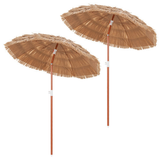 6 FT Thatched Beach Umbrella with Push Button Tilt Carrying Bag Set of 2-Natural W2B
