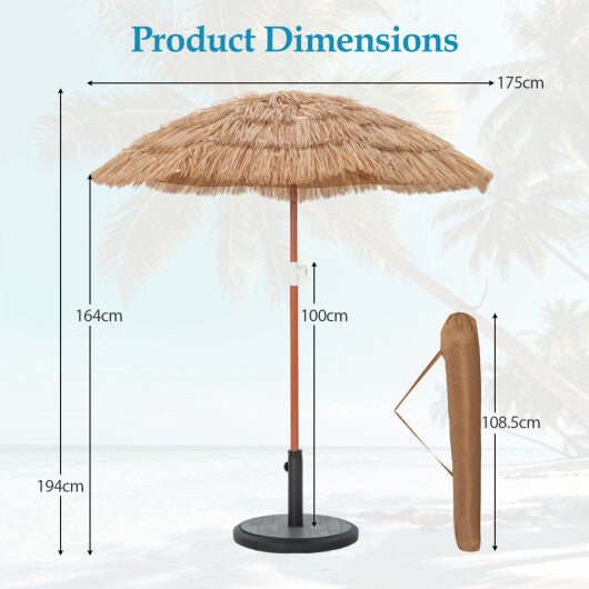 6 FT Thatched Beach Umbrella with Push Button Tilt Carrying Bag Set of 2-Natural W2B