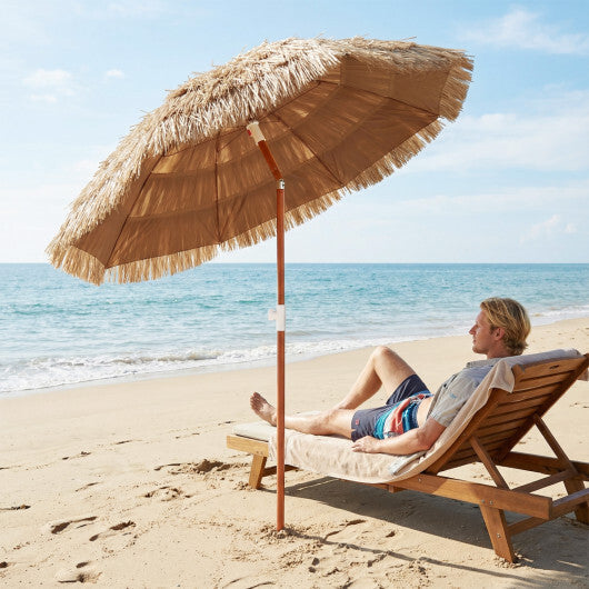 6 FT Thatched Beach Umbrella with Push Button Tilt Carrying Bag Set of 2-Natural W2B