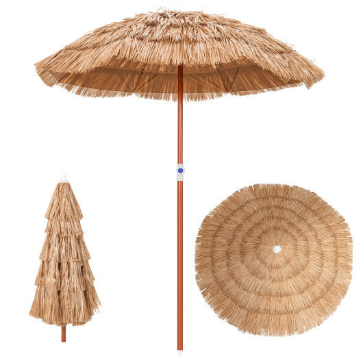 6 FT Tiki Thatched Patio Beach Umbrella with Push Button Tilt Carrying Bag-Colorful W2B