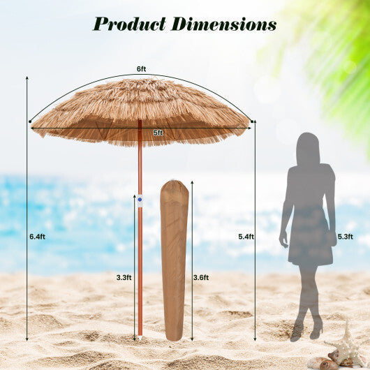 6 FT Tiki Thatched Patio Beach Umbrella with Push Button Tilt Carrying Bag-Colorful W2B