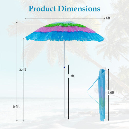 6 FT Tiki Thatched Patio Beach Umbrella with Push Button Tilt Carrying Bag-Colorful W2B