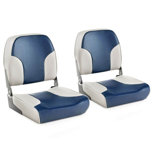 2 Pieces Low Back Boat Seat Set with Sponge Padding and Aluminum Hinges-Blue W2B