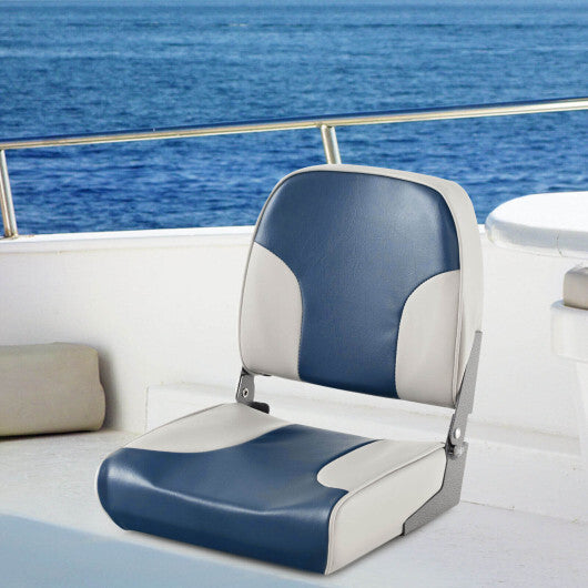 2 Pieces Low Back Boat Seat Set with Sponge Padding and Aluminum Hinges-Blue W2B