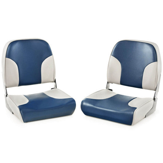 2 Pieces Low Back Boat Seat Set with Sponge Padding and Aluminum Hinges-Blue W2B
