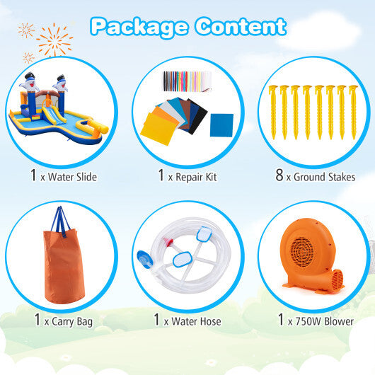 7-In-1 Water Slide Park with Splash Pool and Water Cannon with 750W Blower