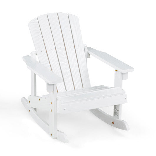 Outdoor Wooden Kid Adirondack Rocking Chair with Slatted Seat-Coffee W2B