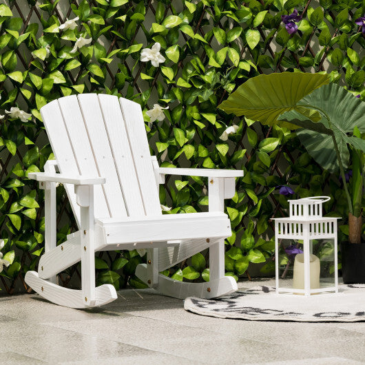 Outdoor Wooden Kid Adirondack Rocking Chair with Slatted Seat-Coffee W2B