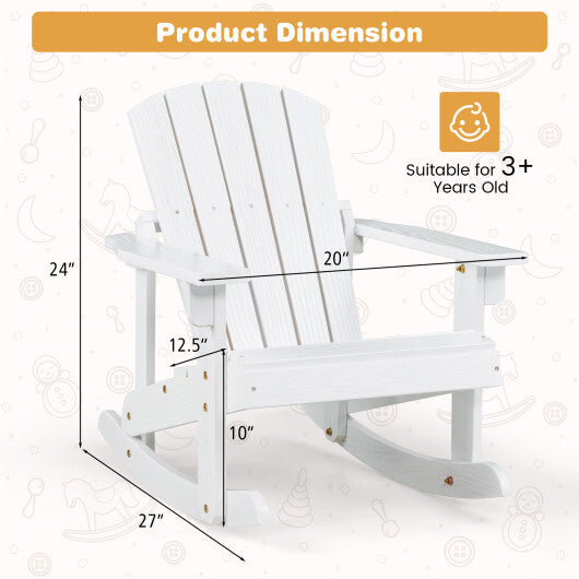 Outdoor Wooden Kid Adirondack Rocking Chair with Slatted Seat-Coffee W2B