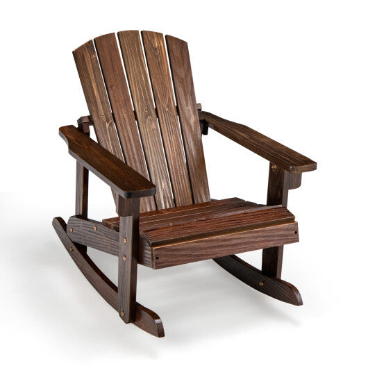 Outdoor Wooden Kid Adirondack Rocking Chair with Slatted Seat-Coffee W2B