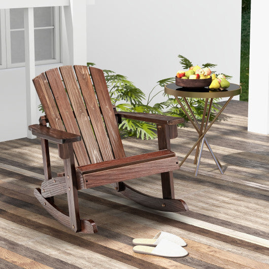 Outdoor Wooden Kid Adirondack Rocking Chair with Slatted Seat-Coffee W2B