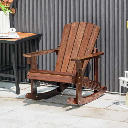 Outdoor Wooden Kid Adirondack Rocking Chair with Slatted Seat-Coffee W2B