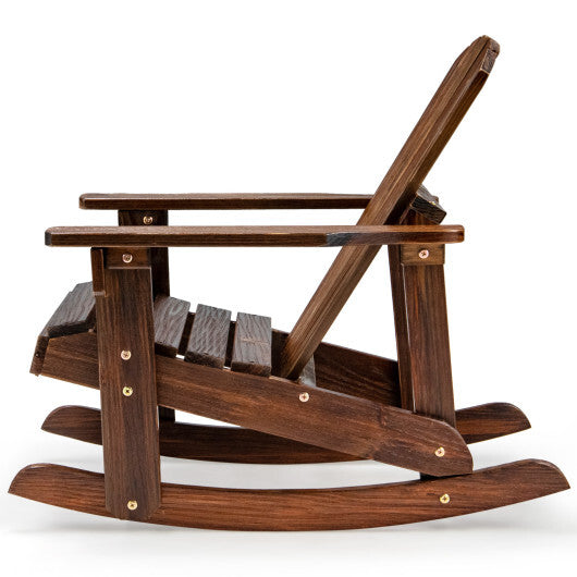 Outdoor Wooden Kid Adirondack Rocking Chair with Slatted Seat-Coffee W2B