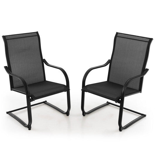 2 Pieces C-Spring Motion Patio Dining Chairs with Breathable Fabric-Brown