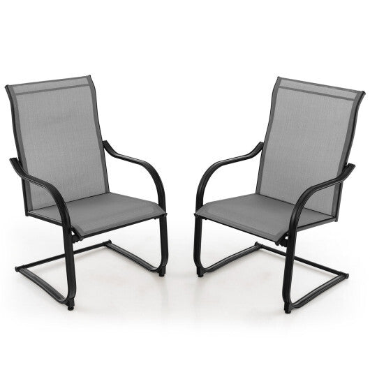 2 Pieces C-Spring Motion Patio Dining Chairs with Breathable Fabric-Brown