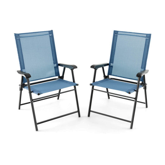 2 Set of Patio Dining Chair with Armrests and Metal Frame-Blue W2B