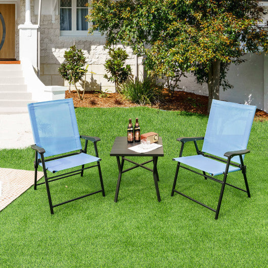 2 Set of Patio Dining Chair with Armrests and Metal Frame-Blue W2B
